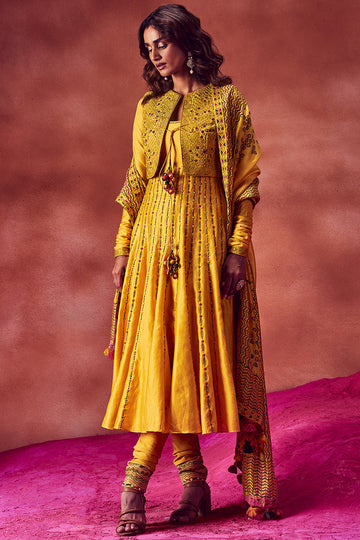 Yellow Resham Work Anarkali