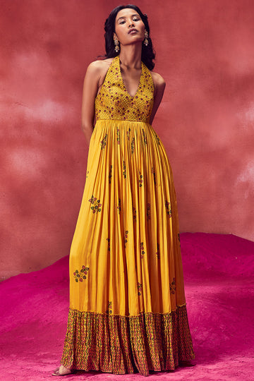 Yellow Printed Long Dress