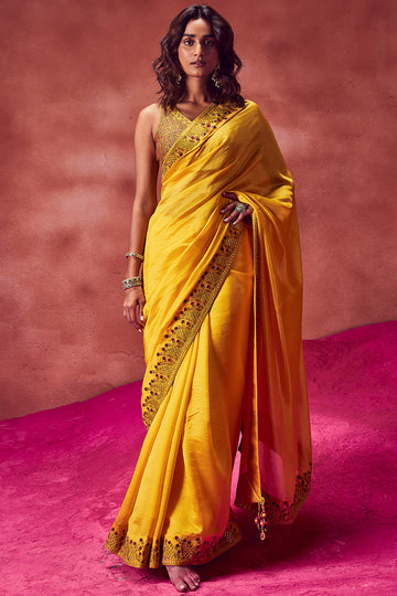 Yellow Resham Work Saree