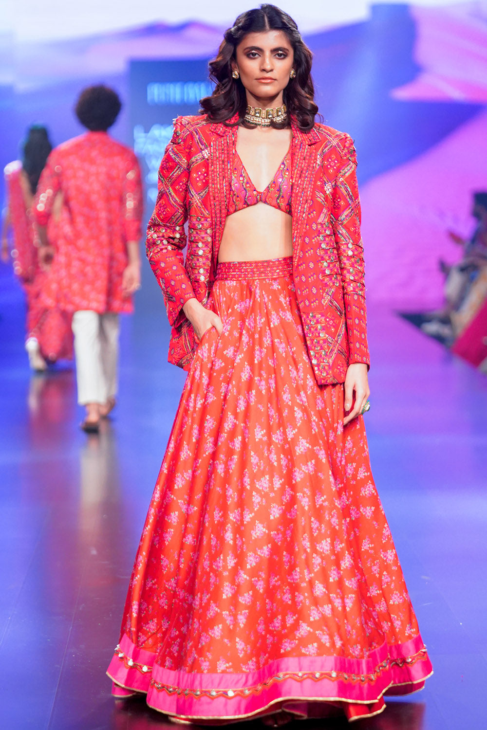 Surkh Laal Jacket Paired With Skirt & Blouse