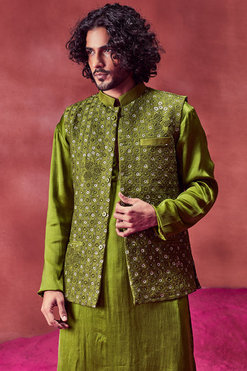 Olive Green Kurta Bandi Set