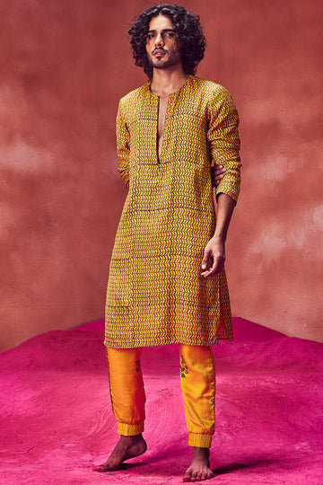 Yellow Printed Jogger and Kurta