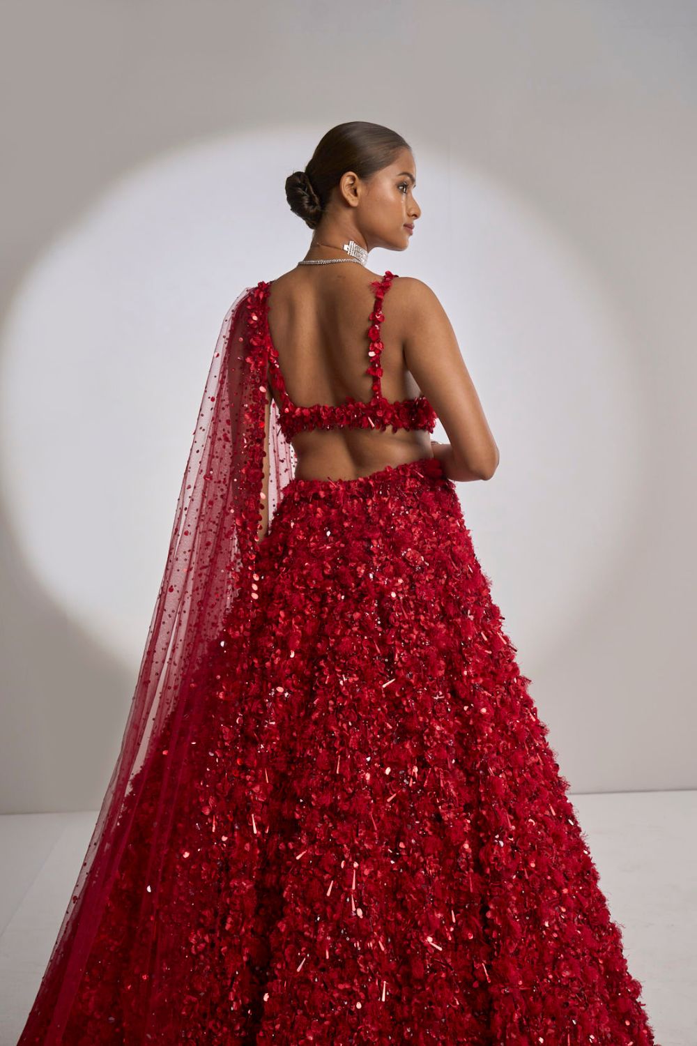 Red Three-Dimensional Lehenga Set