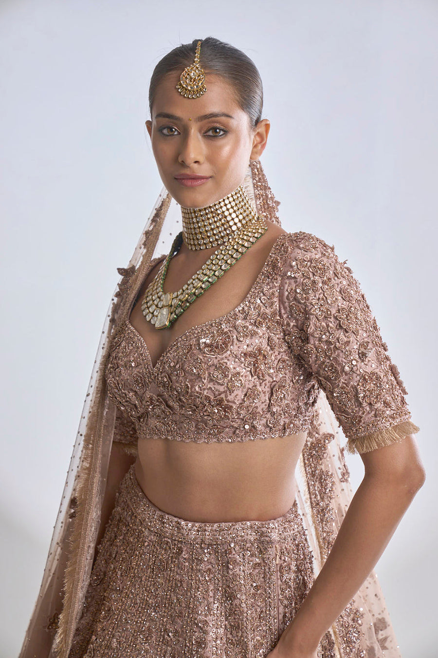 Rose Gold Three-Dimensional Lehenga Set