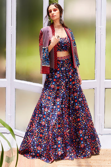 Rasa Blue Jaal Print Lehenga Set