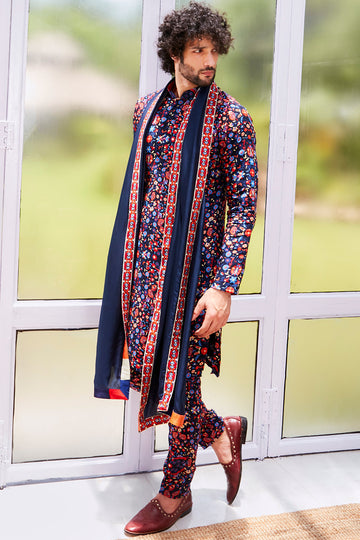 Blue Jaal Print Kurta Set