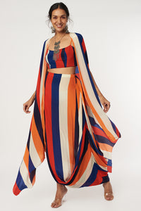 Rasa Stripe Print Drape Skirt and Cape Set