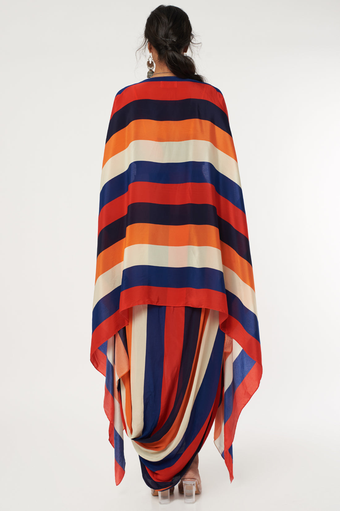 Rasa Stripe Print Drape Skirt and Cape Set