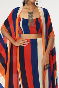 Rasa Stripe Print Drape Skirt and Cape Set