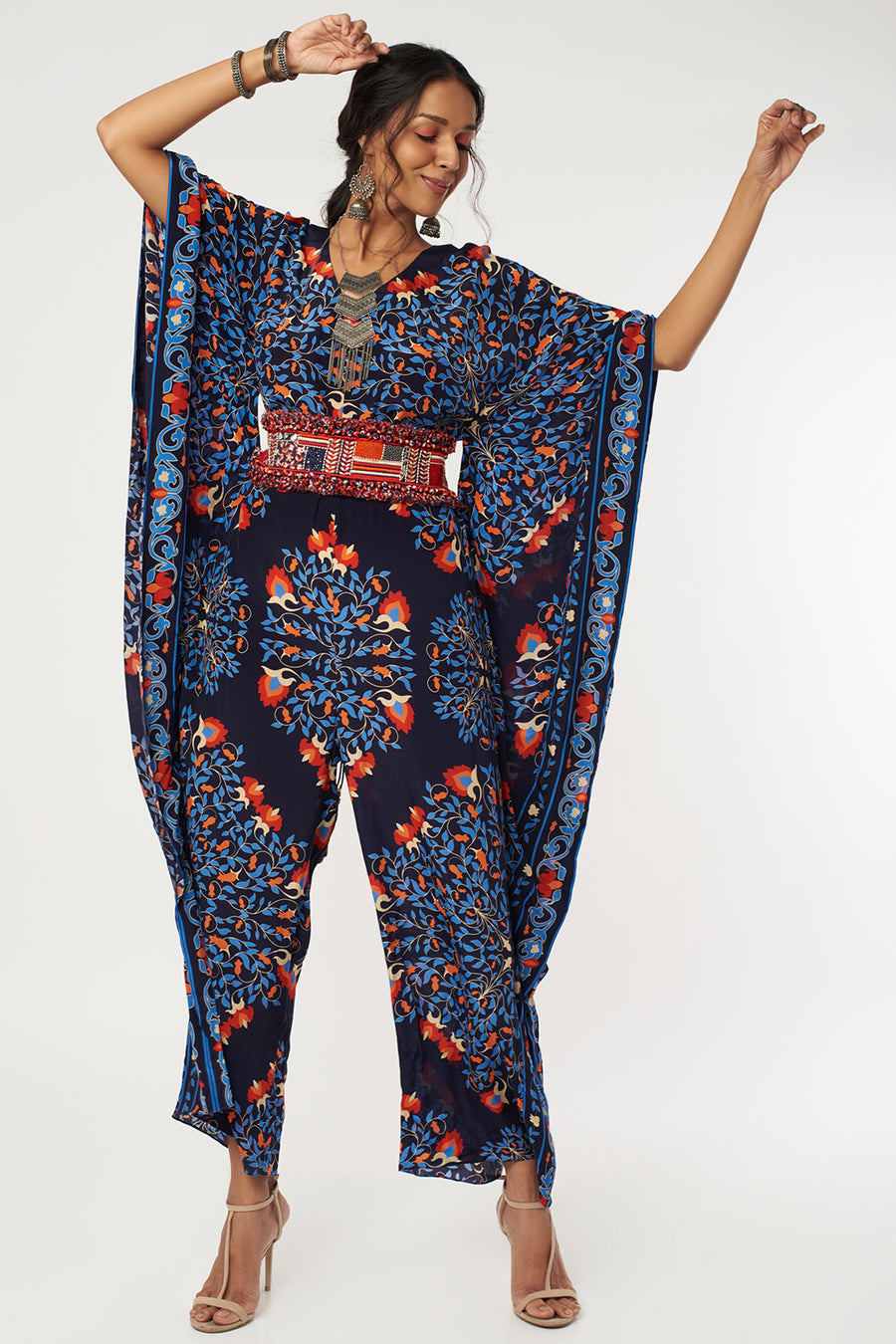 Blue Big Butta Print Kaftan Jumpsuit