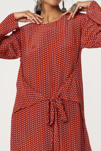 Red Leaf Tie Front Tunic