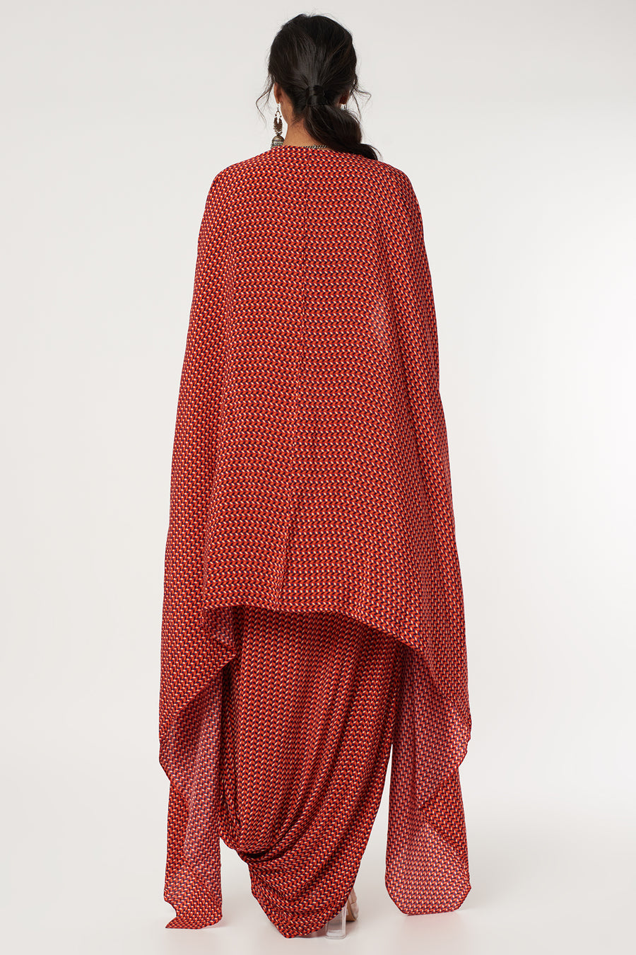 Red Leaf Print Drape Skirt Set