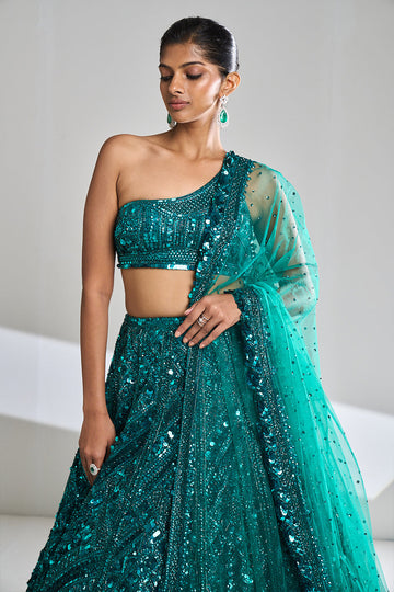 Teal Sequin Lehenga Set