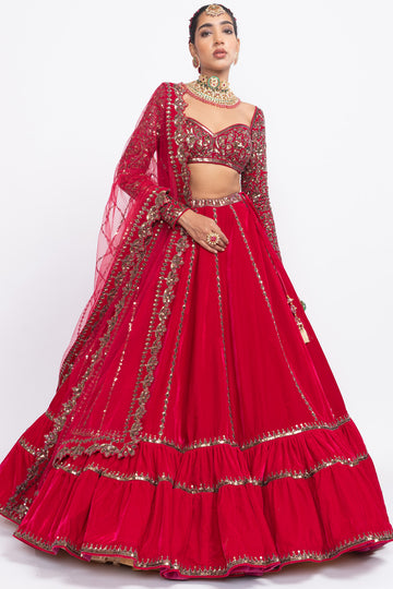 Red Double Tier Lehenga Set