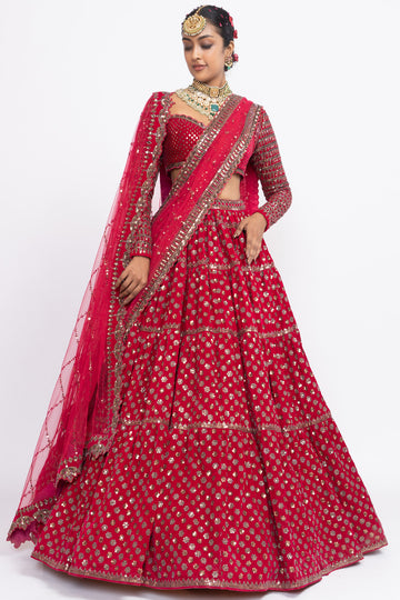 Red Floral Bridal Lehenga Set