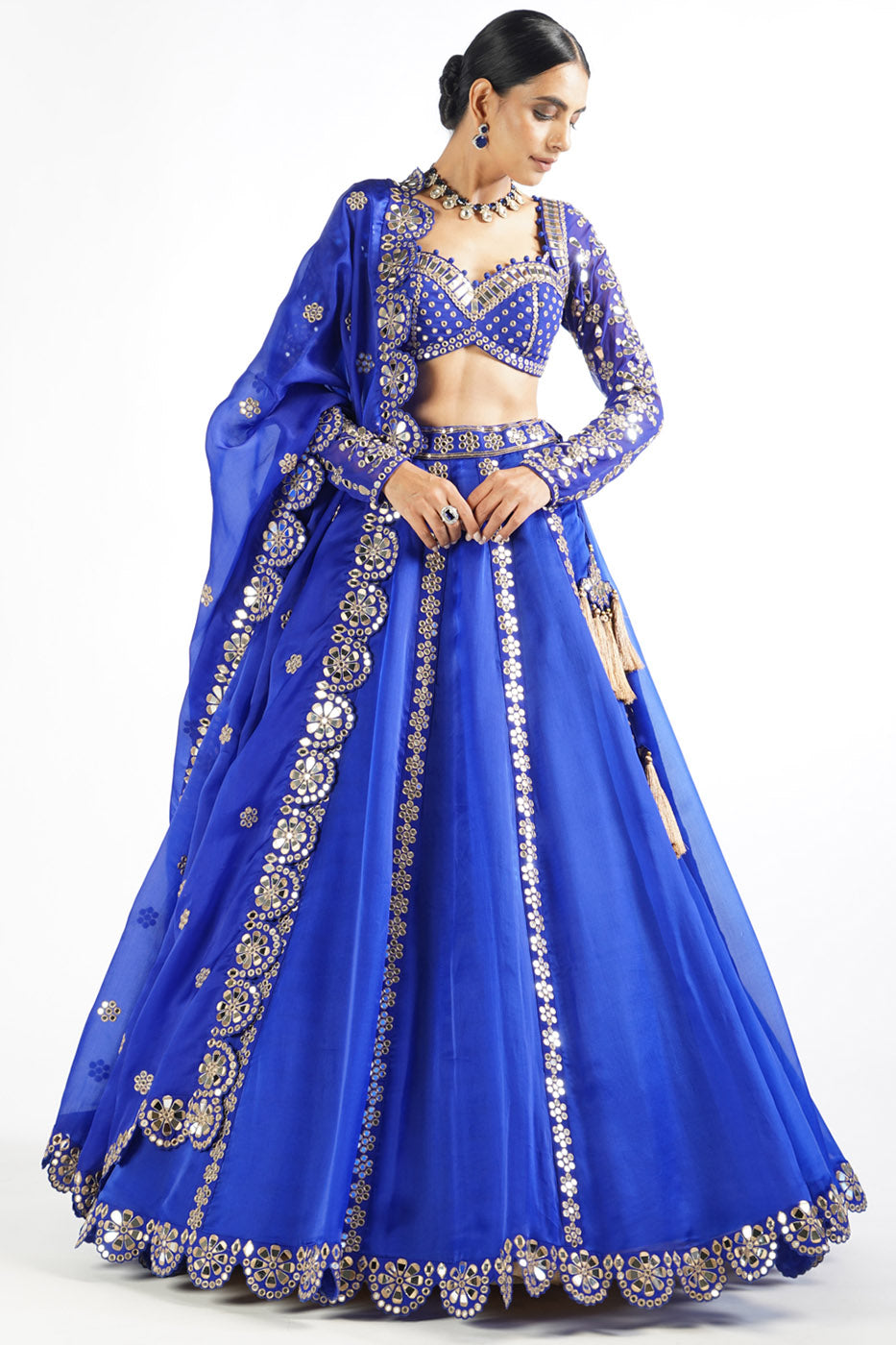 Royal Blue Embellished Blouse And Lehenga Set