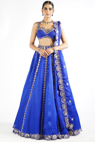 Royal Blue Flower Linear Lehenga Set