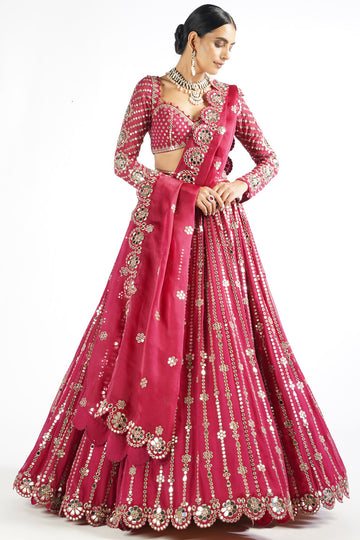 Mellow Wine Small Flower Linear Lehenga Set