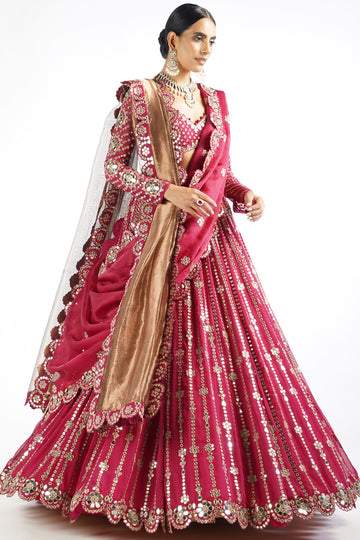 Mellow Wine Small Flower Linear Lehenga Set