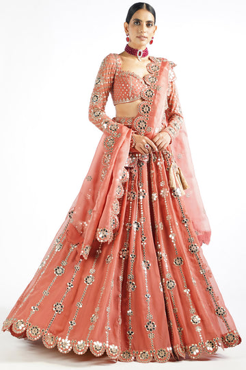 Mellow Rose Big Flower Linear Lehenga Set