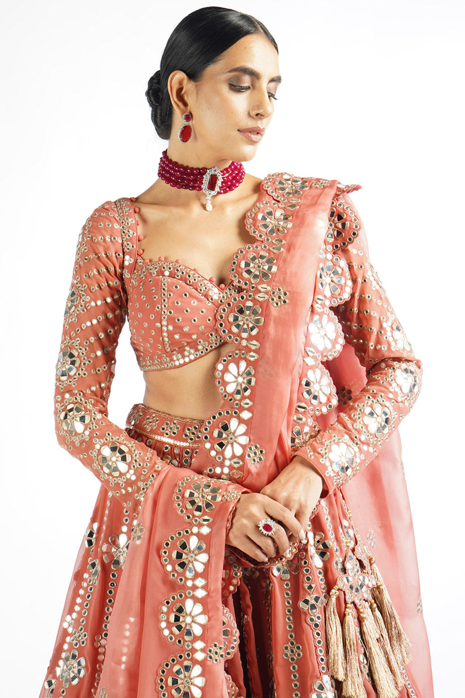 Mellow Rose Big Flower Linear Lehenga Set