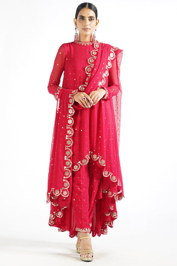 Crimson Red Scallop Pant Kurta Set