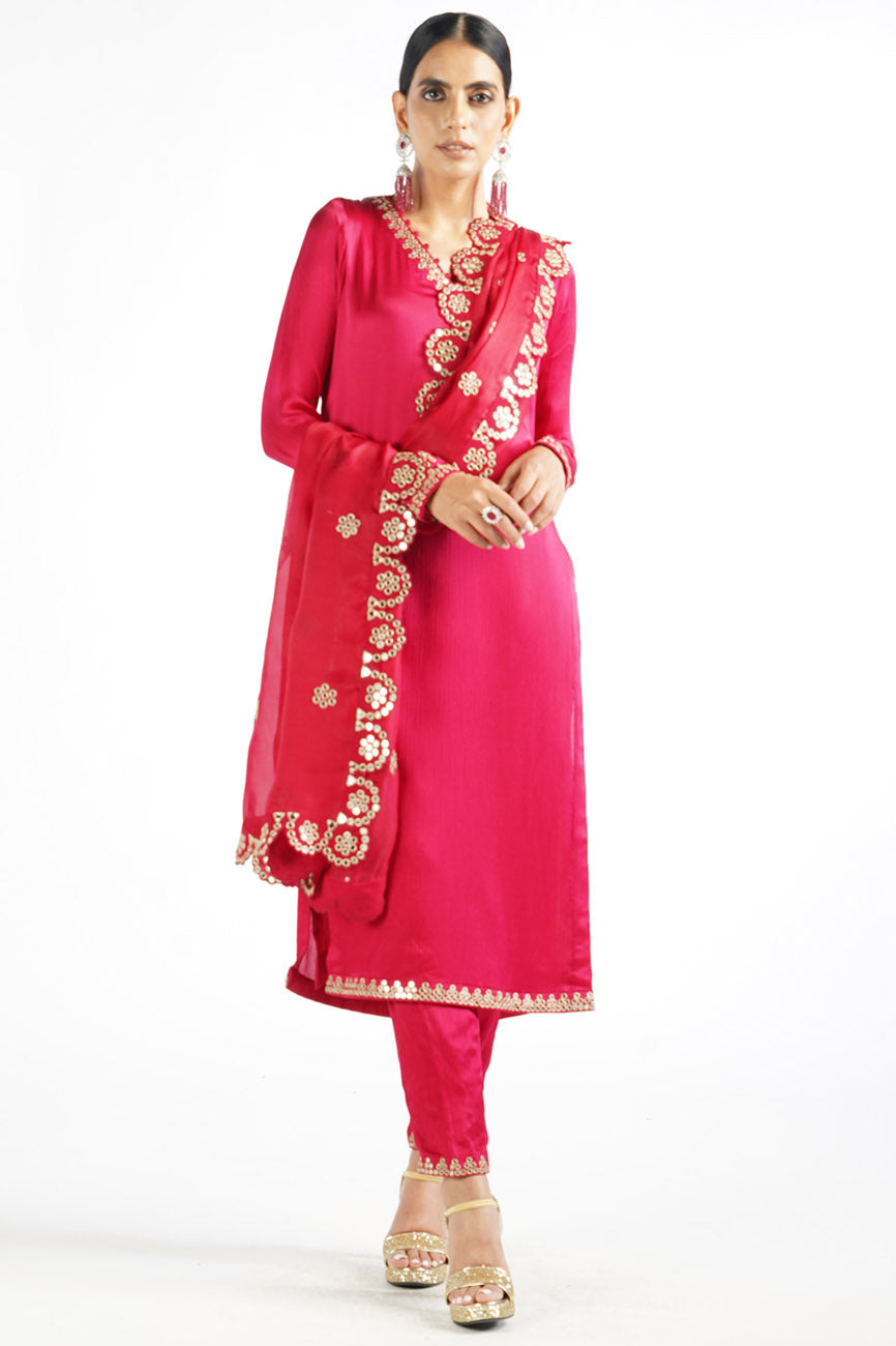 Crimson Red Straight Kurta Pant Set