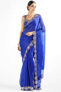 Royal Blue Mirror Scallop Saree Set