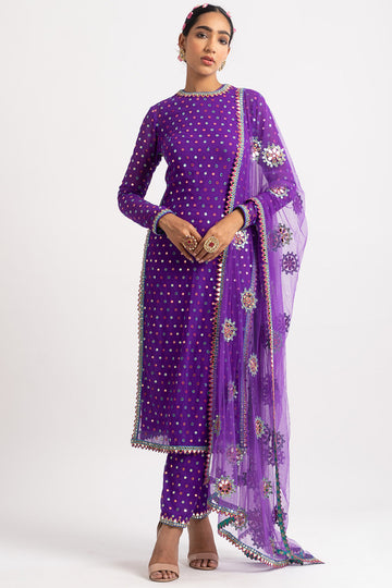 Purple Multi Polka Pant Kurta Set