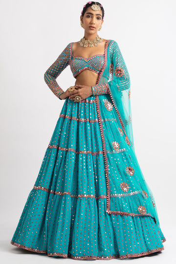 Peacock Green Multi Tier Multi Color Lehenga Set