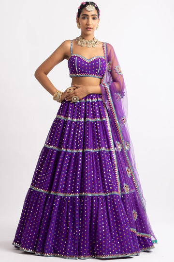 Purple Noodle Strap Multi Tier Lehenga Set