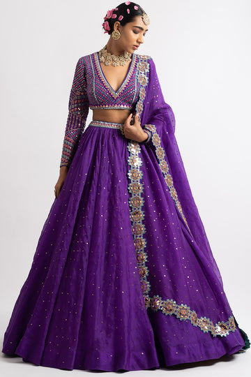 Purple Silk Organza Lehenga Set