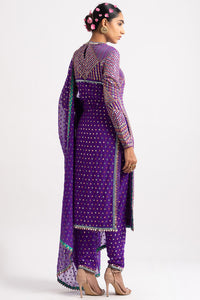 Purple Multi Embroidery Round Neck Kurta Set