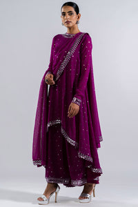 Pop Wine Asymetrical Kura Set With Dupatta