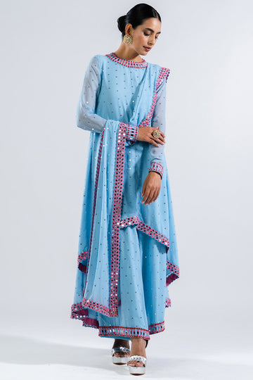 Ice Blue Asymmetrical Kurta Set