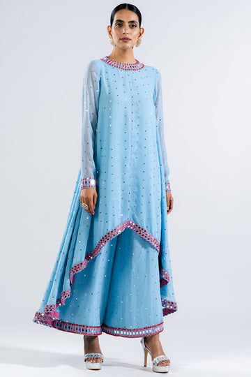 Ice Blue Asymmetrical Kurta Set