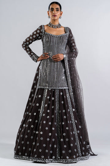 Charcoal Grey Kurta Lehenga Set