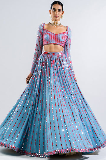 Ice Blue Linear Drop Lehenga Set