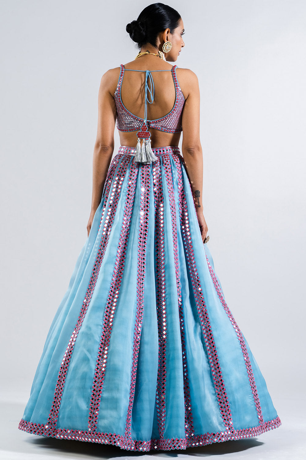 Ice Blue Mirror Seam Lehenga Set