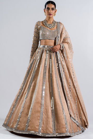 Beige Mirror Seam Lehenga Set