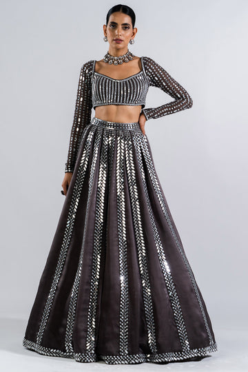 Charcoal Grey Mirror Seam Lehenga Set