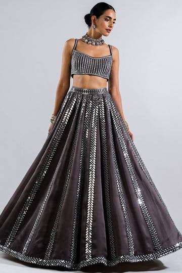 Charcoal Grey Lehenga With Blouse