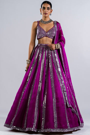 Pop Wine Mirror Seam Lehenga Set