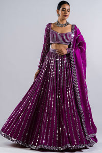 Pop Wine Linear Drop Lehenga Set