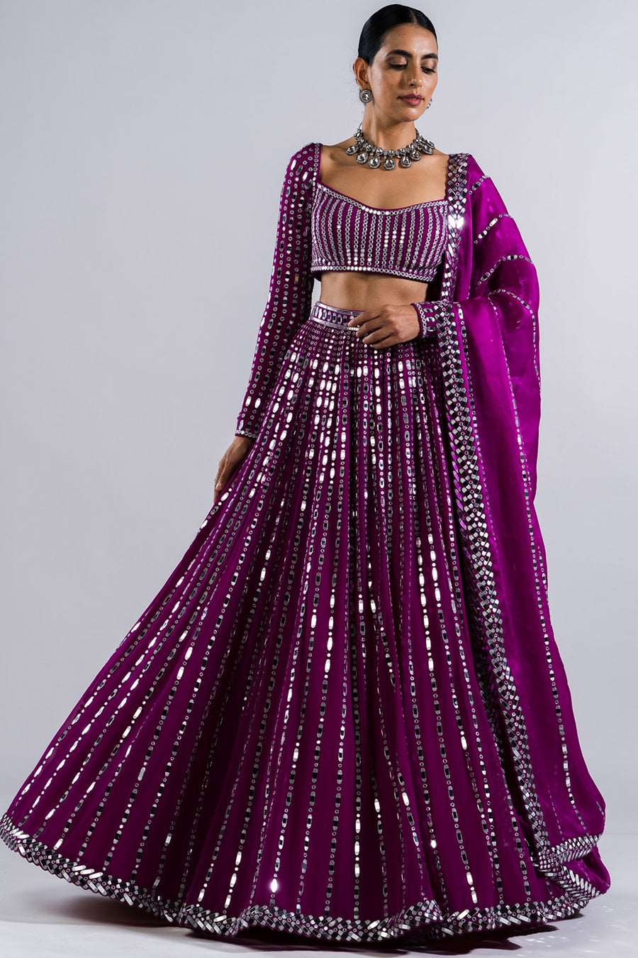 Pop Wine Linear Drop Lehenga Set