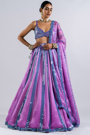 Mauve Mirror Seam Lehenga With Metallic Blouse