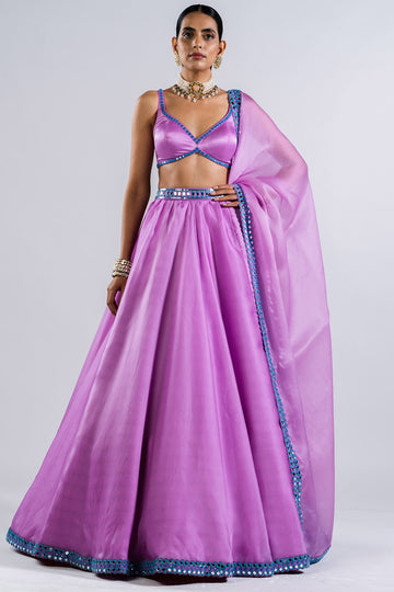 Mauve Satin Organza Lehenga Set