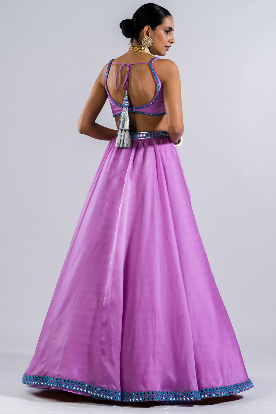 Mauve Satin Organza Lehenga Set