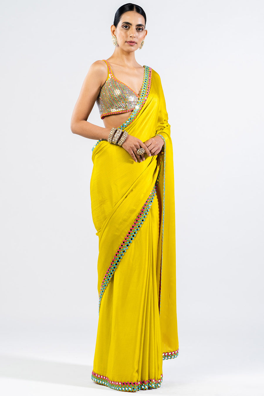 Moss Green Satin Chiffon Saree