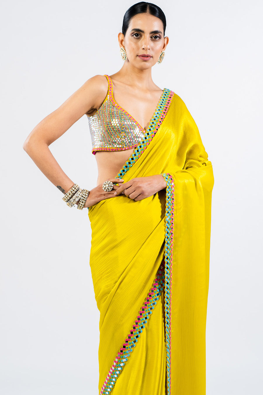 Moss Green Satin Chiffon Saree